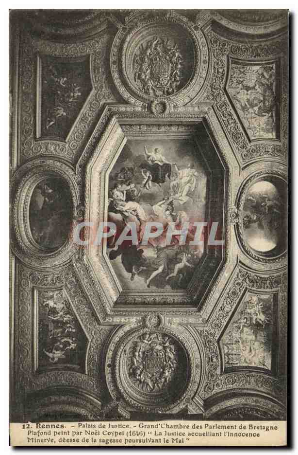 Rennes - Palais de Justice - Grand'Chambre des Parlement de Bretagne - Plafond peint par Noël Coypel (1646) « La Justice accueillant l'Innocence »