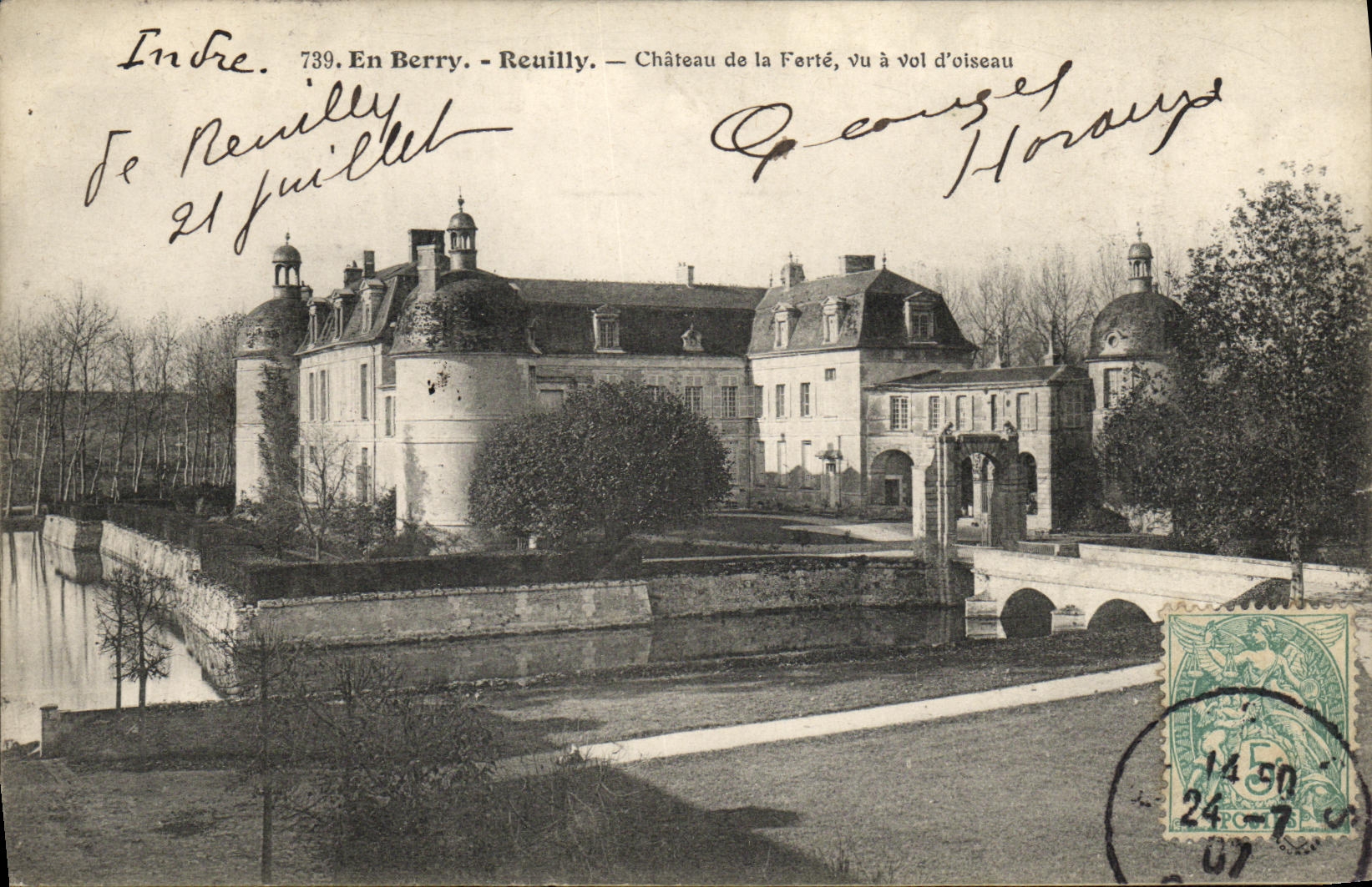 Château de la Ferté, vu à vol d'oiseau — Reuilly, En Berry — éditeur A. Auxespans, n° 739
