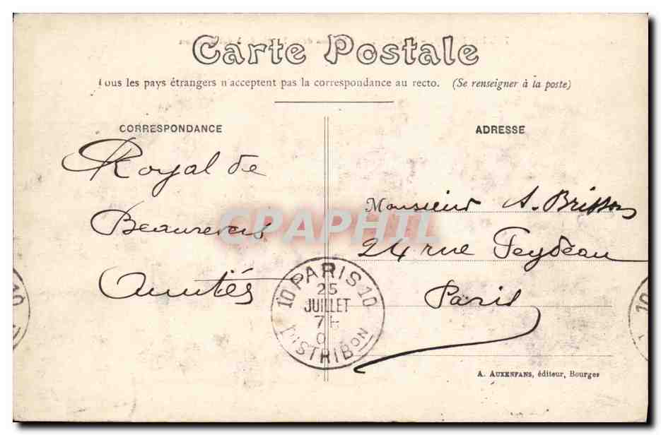 Château de la Ferté, vu à vol d'oiseau — Reuilly, En Berry — éditeur A. Auxespans, n° 739 — Reverso