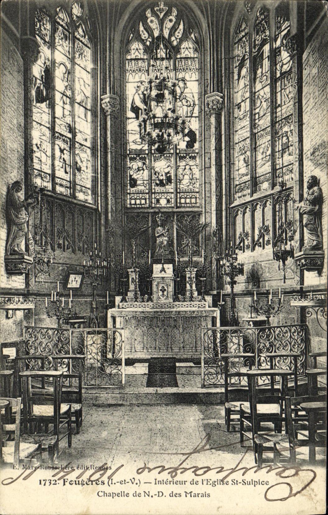 Feugeres (I.-et-V.) — Intérieur de l'Église St-Sulpice — Chapelle de N.-D. des Marais — E. Marie-Roussecher, édit. Rennes
