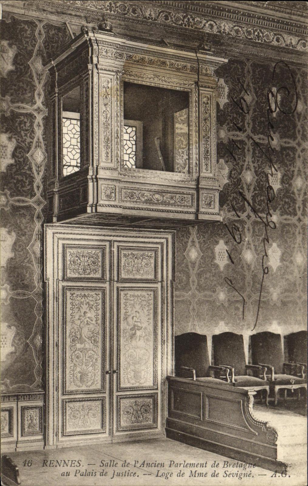 Rennes — Salle de l'Ancien Parlement de Bretagne — Loge de Mme de Sevigné — A.G. n°16