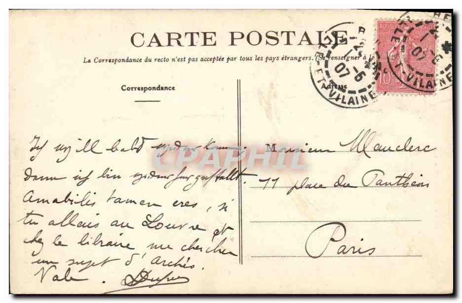 CPA Rennes Le Porte Mordelaise — Rückseite