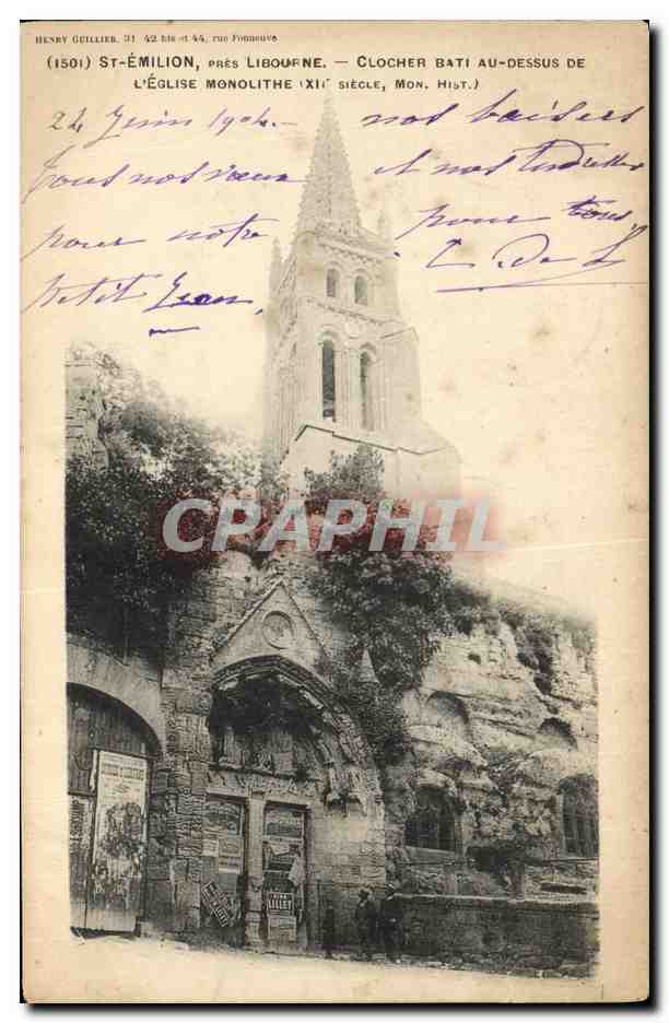 St-Émilion, near Libourne — Clock Tower Built Above the Monolithic Church (11th Century, Mon. Hilt.) — Henry Guillier, 31, rue Pommeuse
