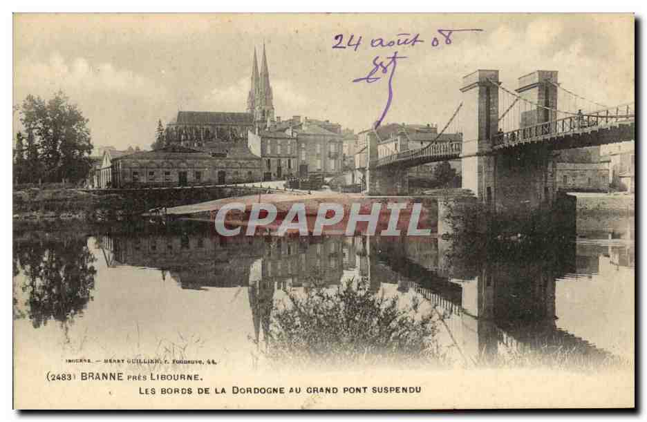 Branne près Libourne — Les bords de la Dordogne au grand pont suspendu — Héry Guillien, T. Fondeuve, 44