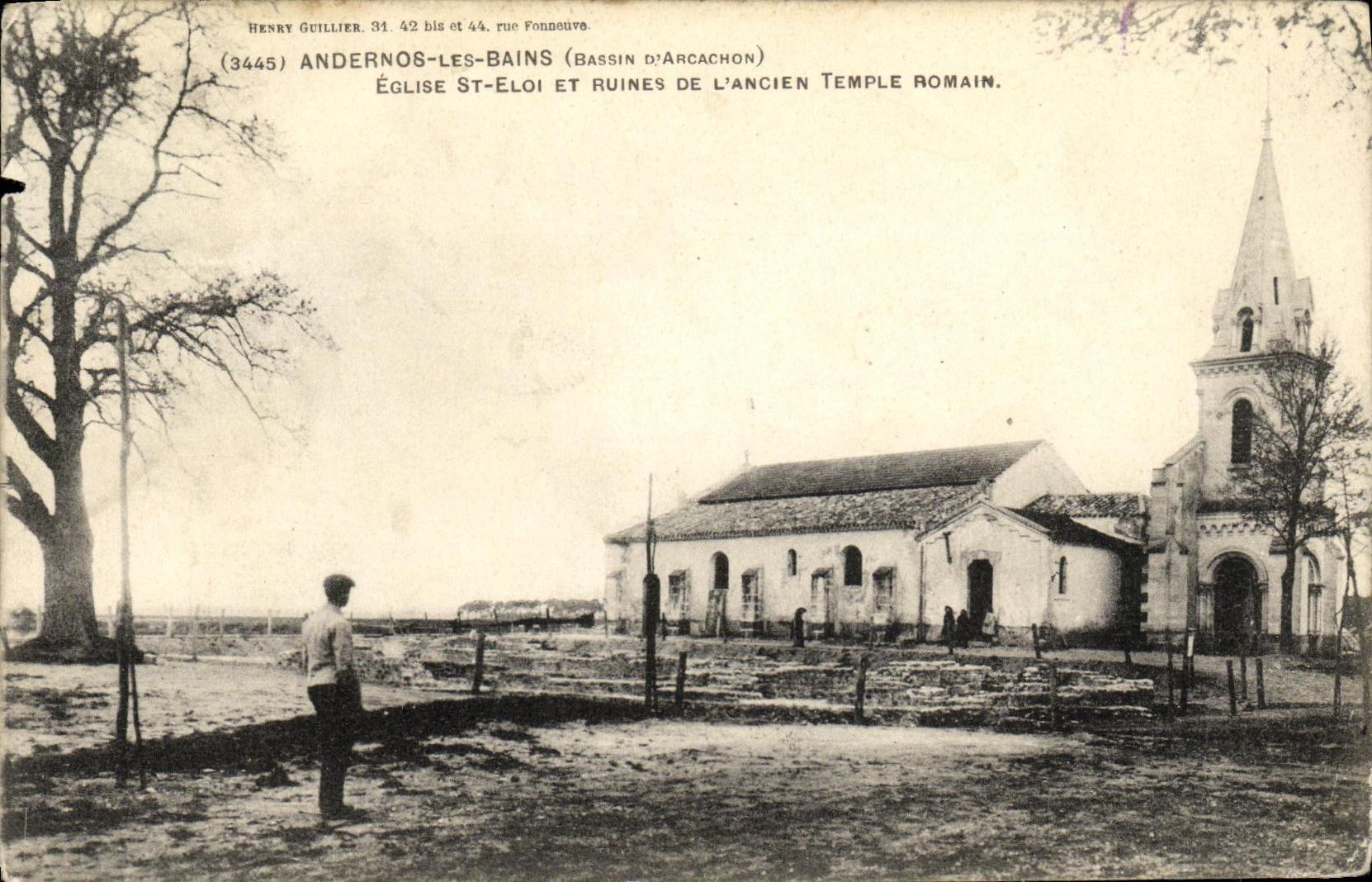 CPA Andernos Les Bains Eglise St Eloi Et Ruines De L Ancient Temple Romain