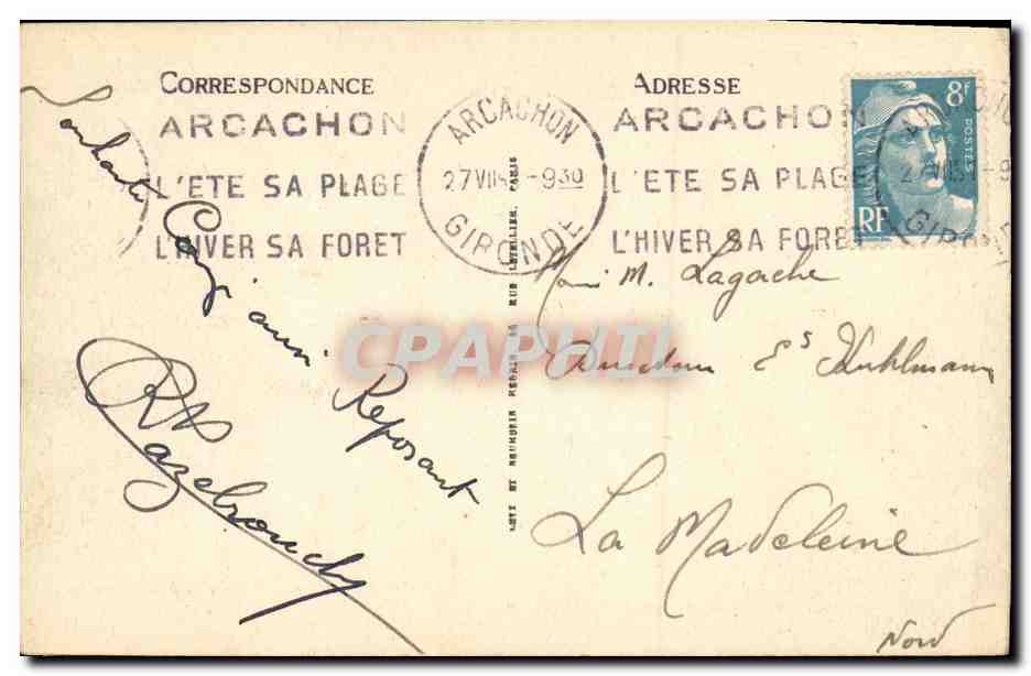 CPA Arcachon Vue Generale de la Plage — Rückseite