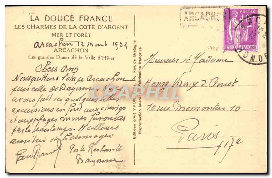 CPA Les Charmes De La Cote D Argent Arcachon — Verso