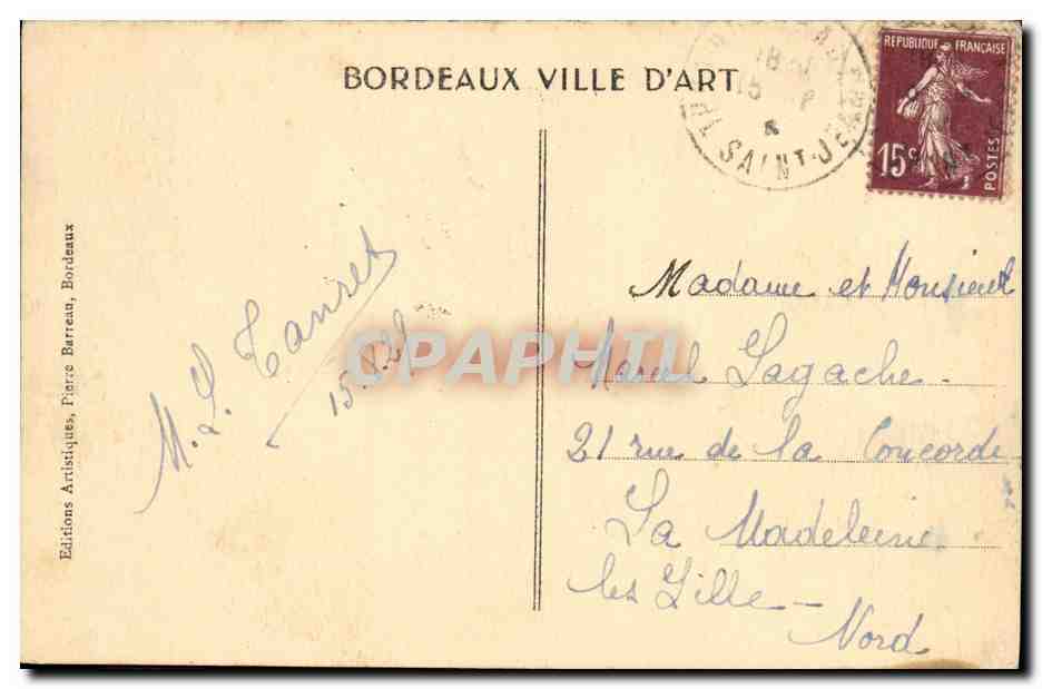 CPA Bordeaux Place de la Victoire Porte d Aquitaine Tramway — Verso