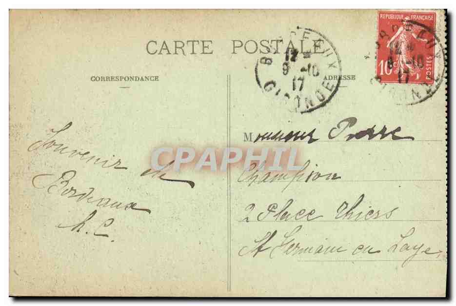 CPA Bordeaux Place et Porte de Bourgogne et Fleche Saint Michel — Verso