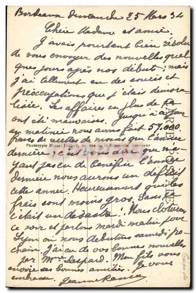 CPA Bordeaux La Colonne des Girondins — Verso
