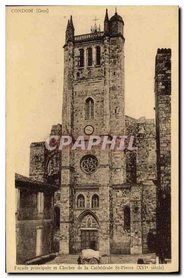 Condom (Gers) — Façade principale et clocher de la cathédrale Saint-Pierre (XVIe siècle)