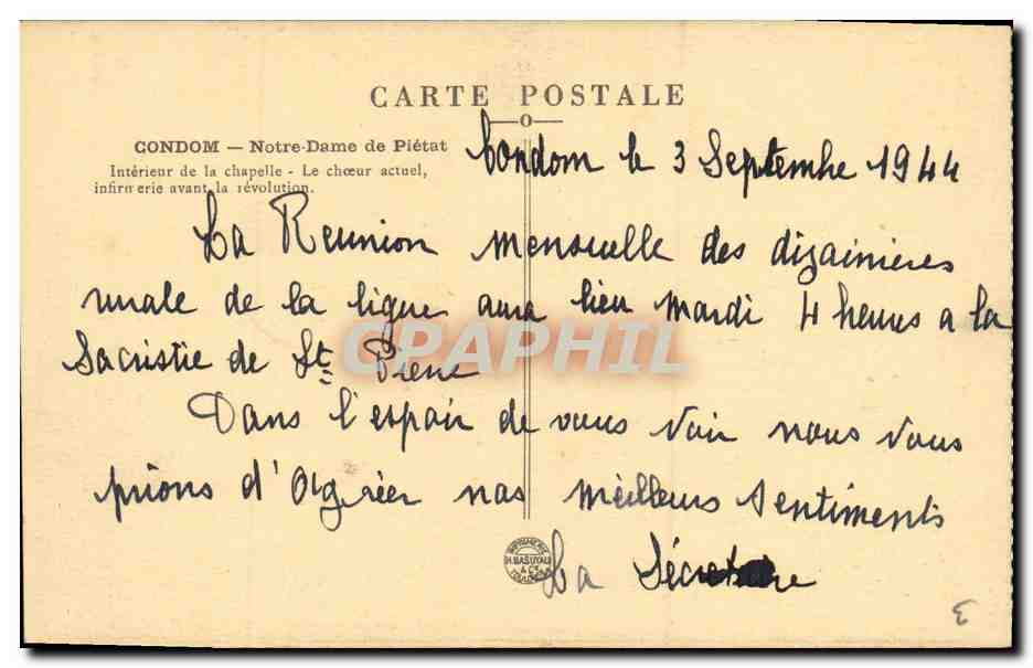 Condom - Notre-Dame de Piétat — Intérieur de la chapelle, le chœur actuel, inférieure avant la révolution — éditeur non visible — Back