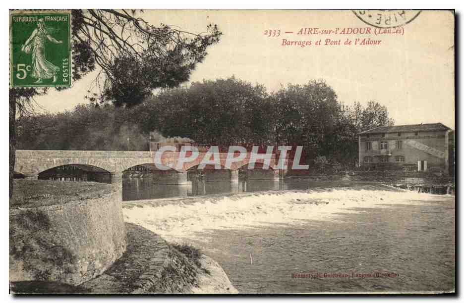 CPA Aire Sur Adour Barrages et pont de l Adour Train 