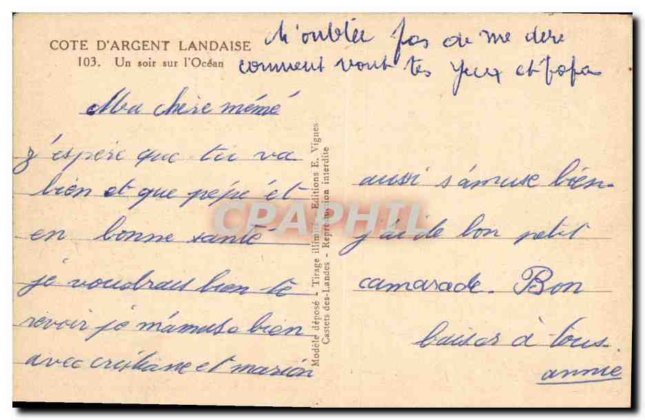 CPA Cote D Argent Landaise Un Soir sur L Ocean — Rückseite