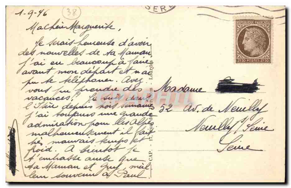 La Meije — vue de l'Église des Terrasses (3987 m.) — Éditeur non identifié, n° 294 — Verso