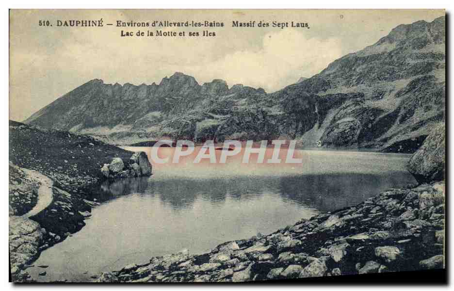 Lac de la Motte et ses îles — Environ d'Allevard-les-Bains — Massif des Sept Laus — Éditeur Bourcier, Grenoble, n°510