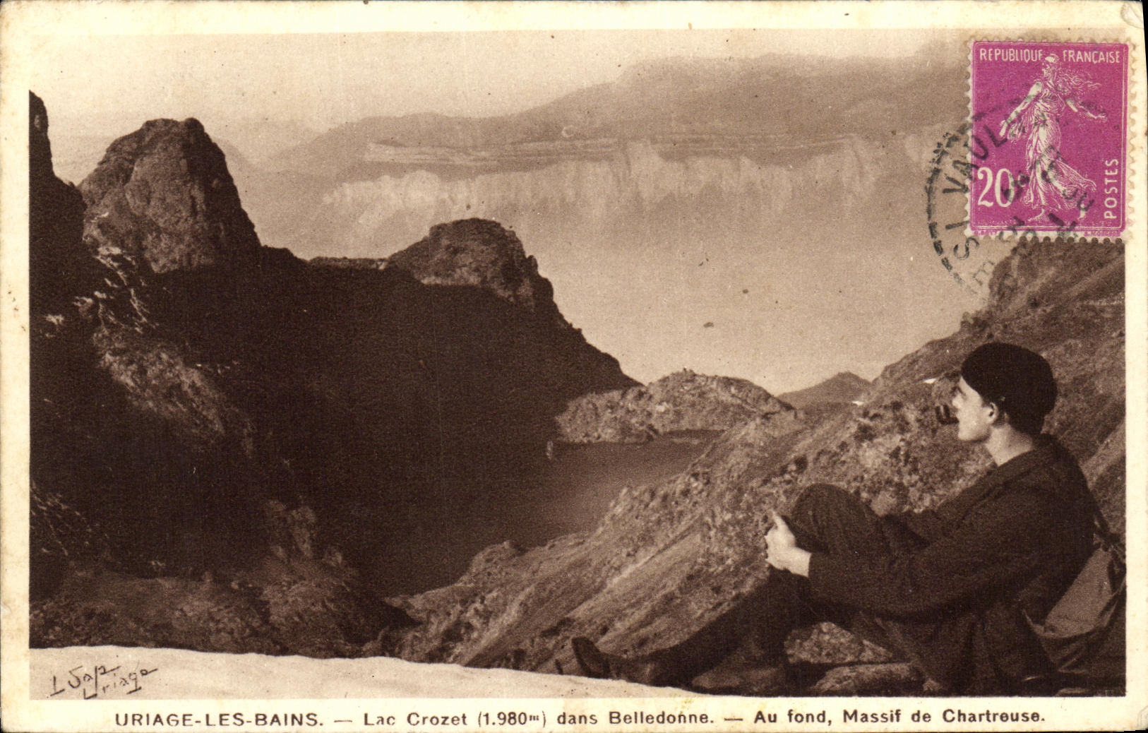 Uriage-les-Bains — Lac Crozet (1.980m) dans Belledonne — Au fond, Massif de Chartreuse — Édition L. Sp. Uriage, n° 64