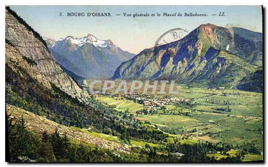 Bourg d'Oisans — Vue générale et le Massif de Belledonne — LL