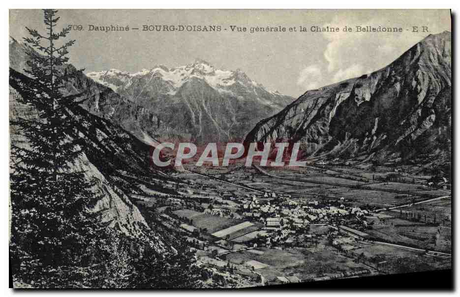Bourg-d'Oisans — Vue générale et la Chaîne de Belledonne — E.R. n°709