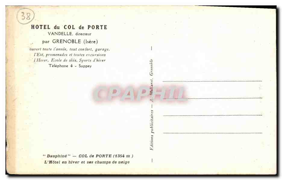 CPA Hotel du Col de Porte Vandelle directeur par Grenoble  — Rückseite