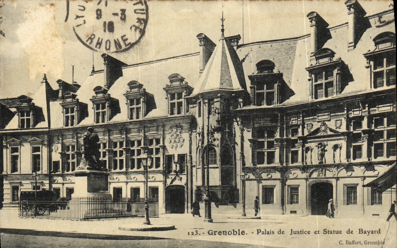 Vintage Postcard Grenoble Palace of Justice and Statue of Bayard
