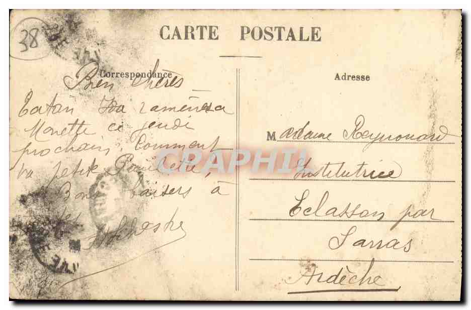 Vintage Postcard Grenoble Palace of Justice and Statue of Bayard — Back