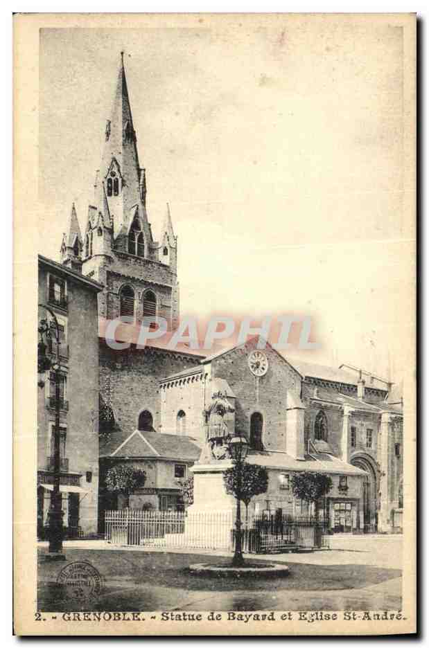CPA Grenoble Statue de Bayard et Eglise St Andre