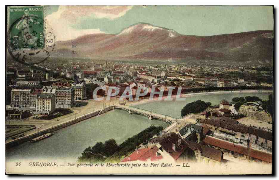 Grenoble — Vue générale et le Mouche­rotte prise du Fort Rabot — LL.