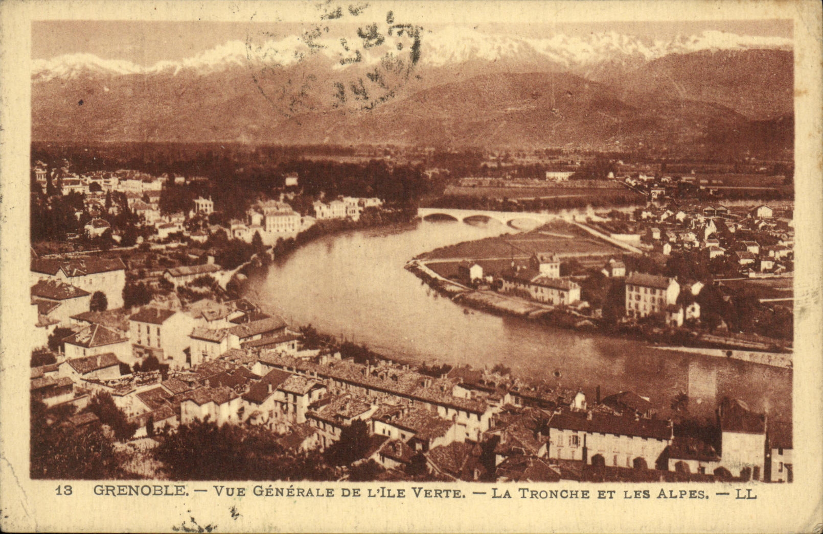 Grenoble — Vue Générale de l'Île Verte — La Tronche et les Alpes — LL