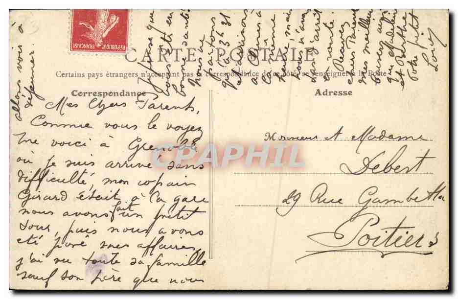CPA Grenoble Vue Generale et les Alpes Le Taillefer — Verso