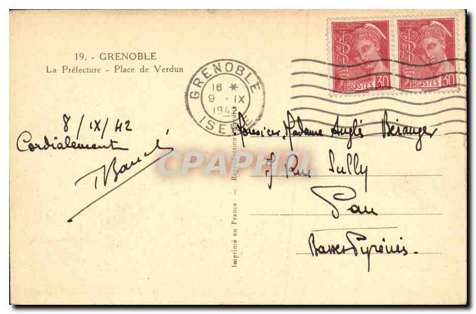 The Prefecture - Place de Verdun — Grenoble — Printed in France — Back