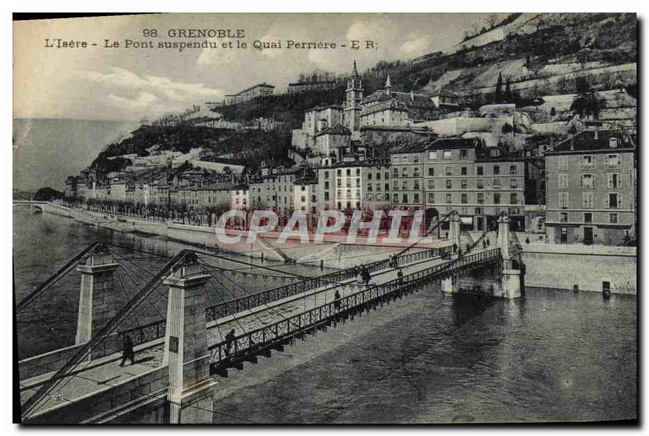 Grenoble - L'Isère - Le Pont suspendu et le Quai Pernière - E.R. - n°98