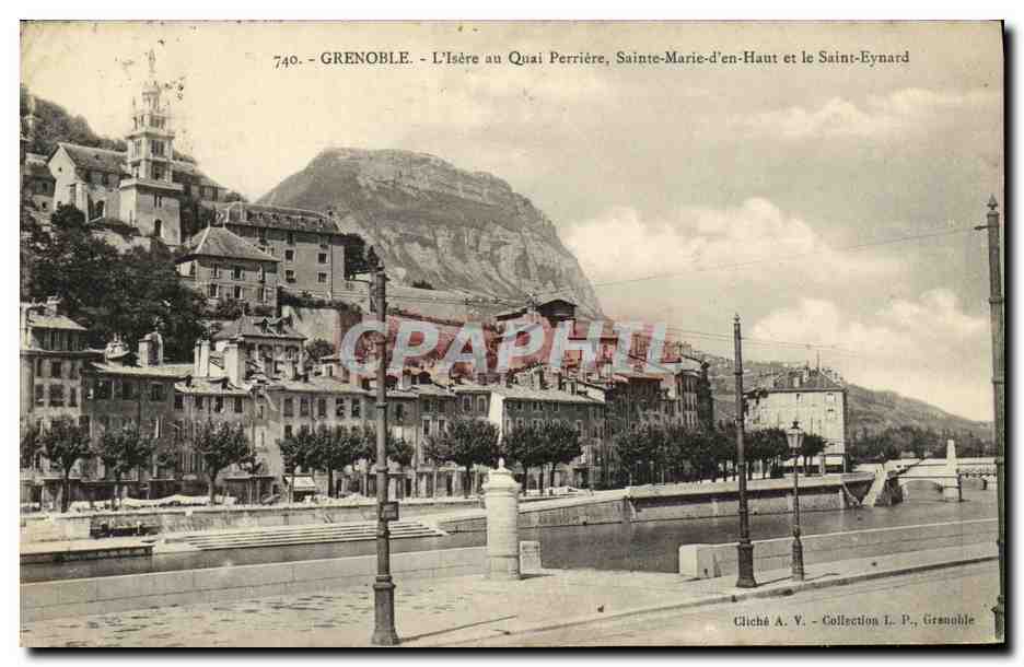 Grenoble - L'Isère au Quai Perrière, Sainte-Marie-d'en-Haut et le Saint-Eynard — Cliché A. V., Collection L. P., Grenoble