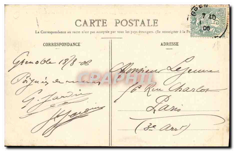 Grenoble - L'Isère au Quai Perrière, Sainte-Marie-d'en-Haut et le Saint-Eynard — Cliché A. V., Collection L. P., Grenoble — Reverso
