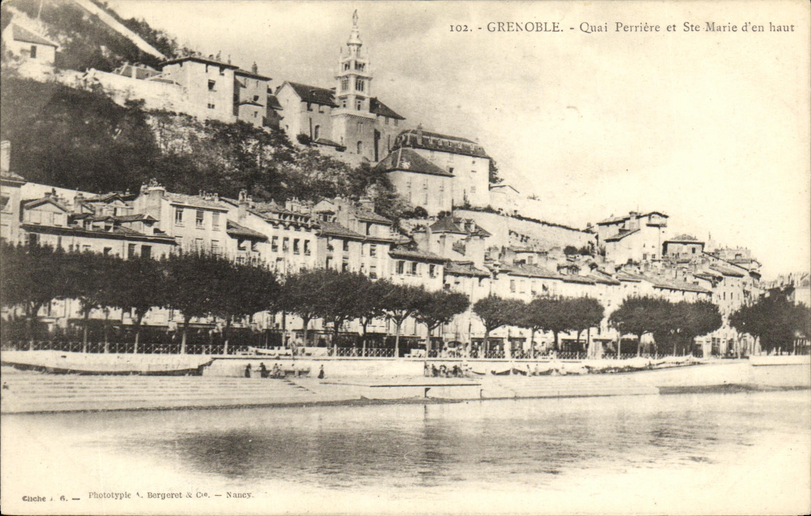 Grenoble - Quai Perrière et Ste Marie d'en haut — Phototype A. Bergeret & Cie, Nancy, n°102