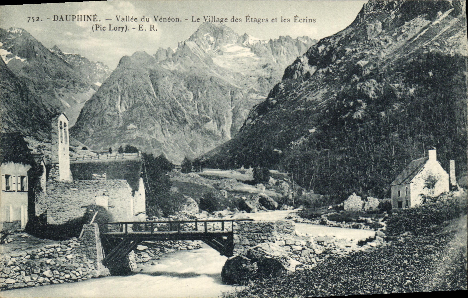 Dauphiné — Vallée du Vénéon — Le Village des Étages et les Écrins (Pic Lory) — E. R.