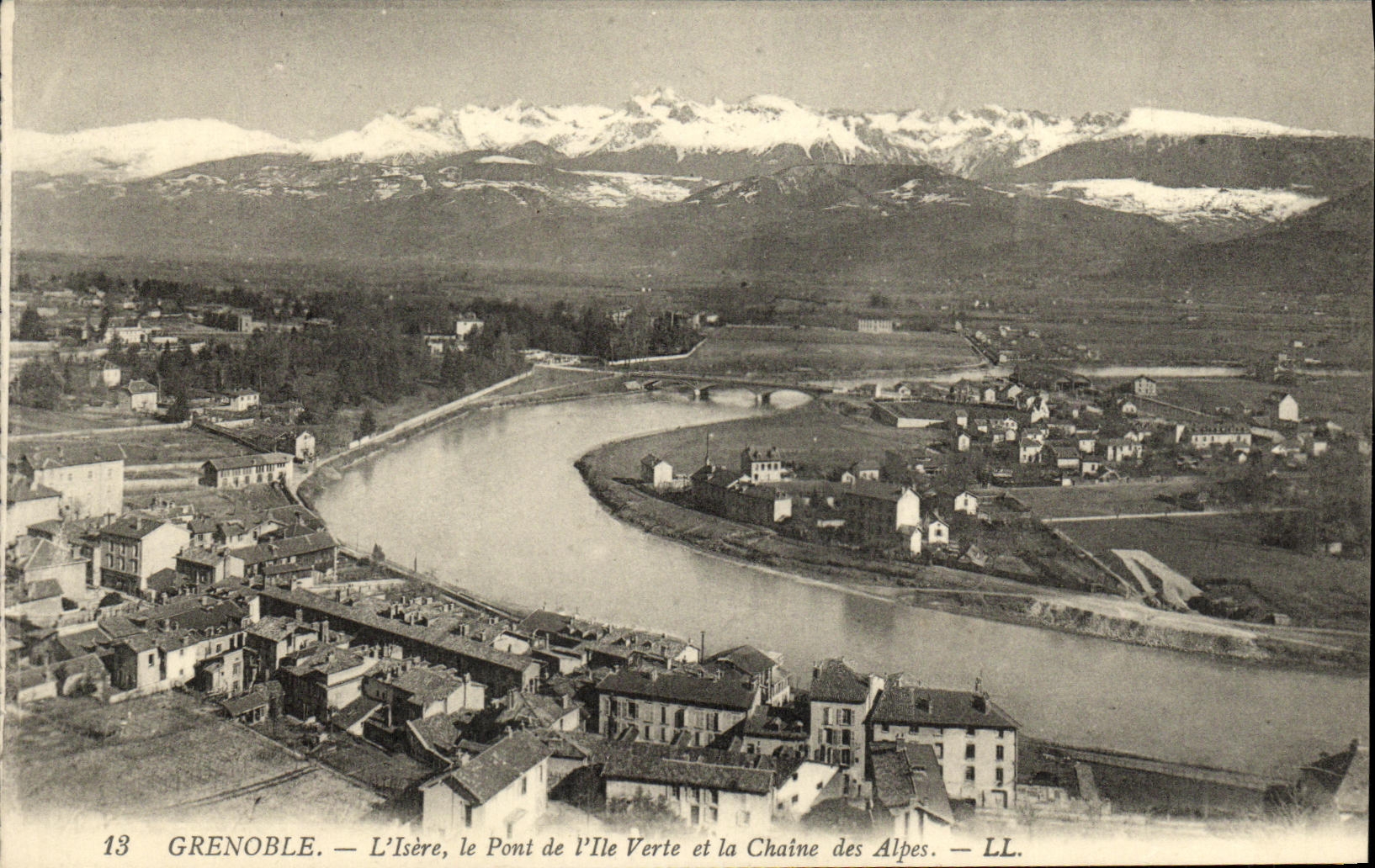 CPA Grenoble L Isere Le Pont de l lle Verte et la Chaine des Alpes