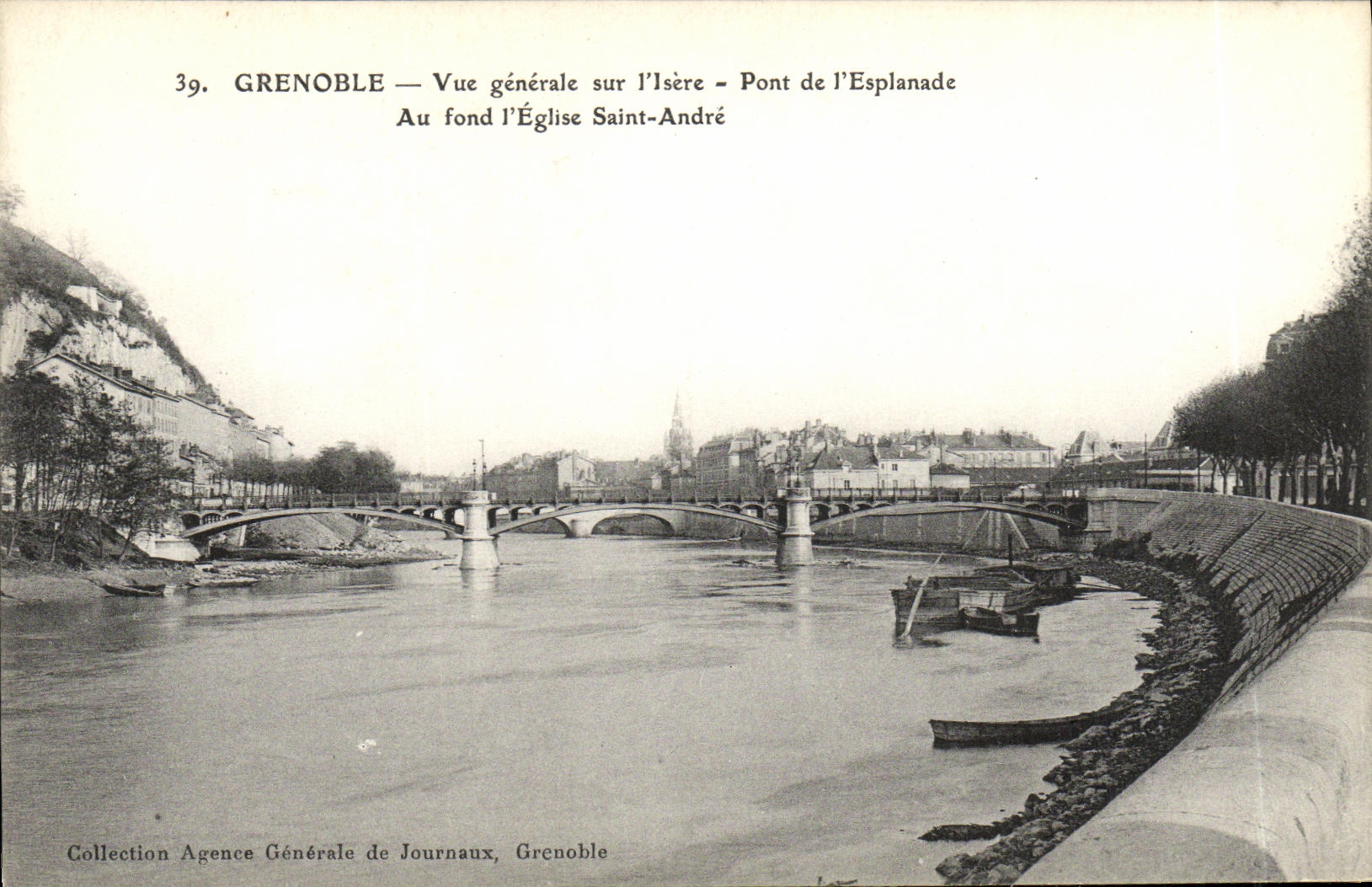 Grenoble — Vue générale sur l'Isère — Pont de l'Esplanade — Église Saint-André