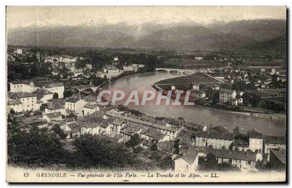 CPA Grenoble Vue Generale de l Ile Verte La tromche et els Alpes