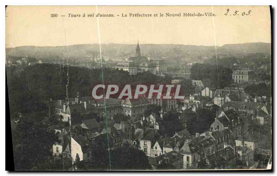 CPA Tours a Vol D Oiseau La Prefecture et le Nouvel Hotel Ville