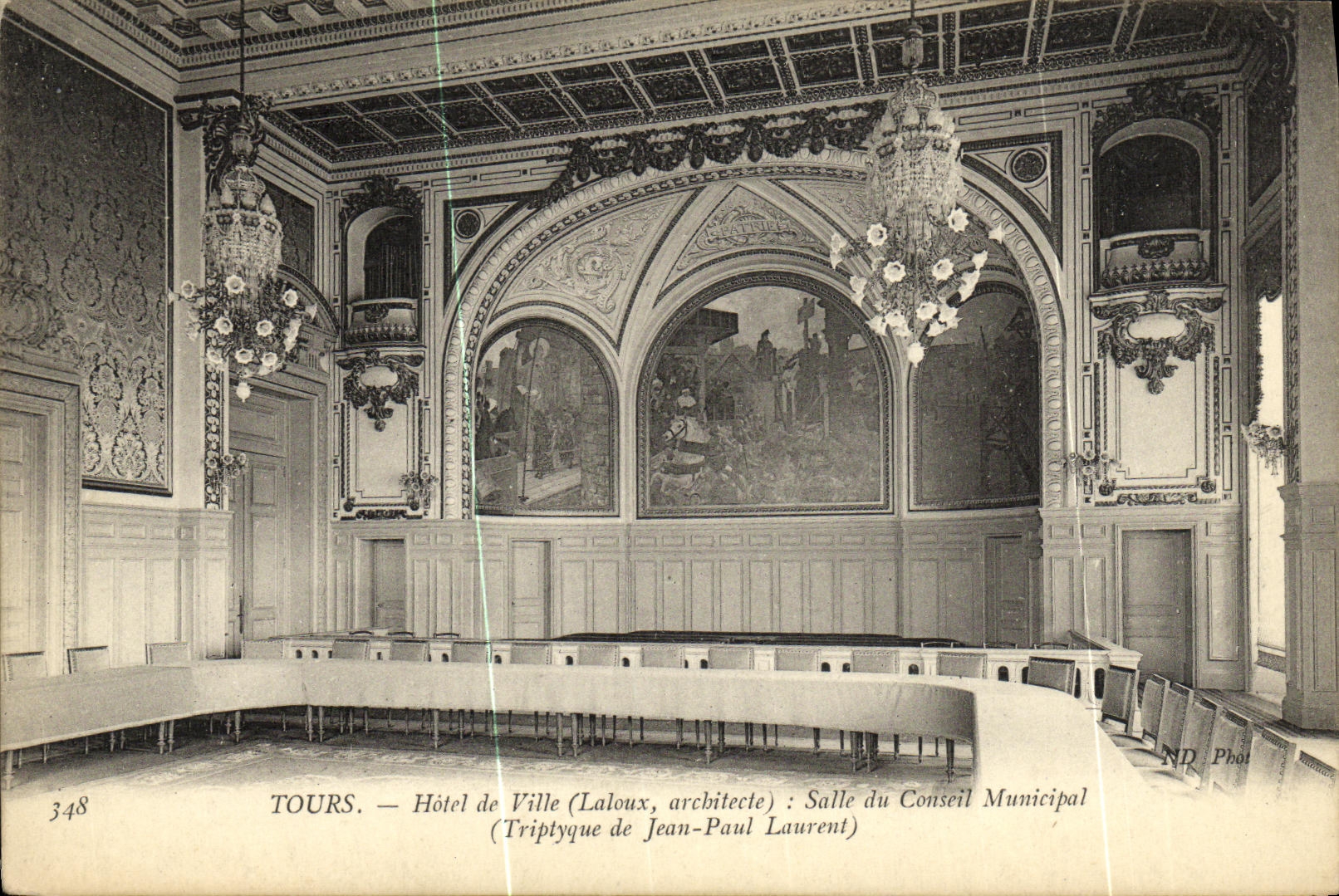 CPA Tours Hotel de Ville Salle Du Conseil municipal Triptyque de Jean Paul Laurent