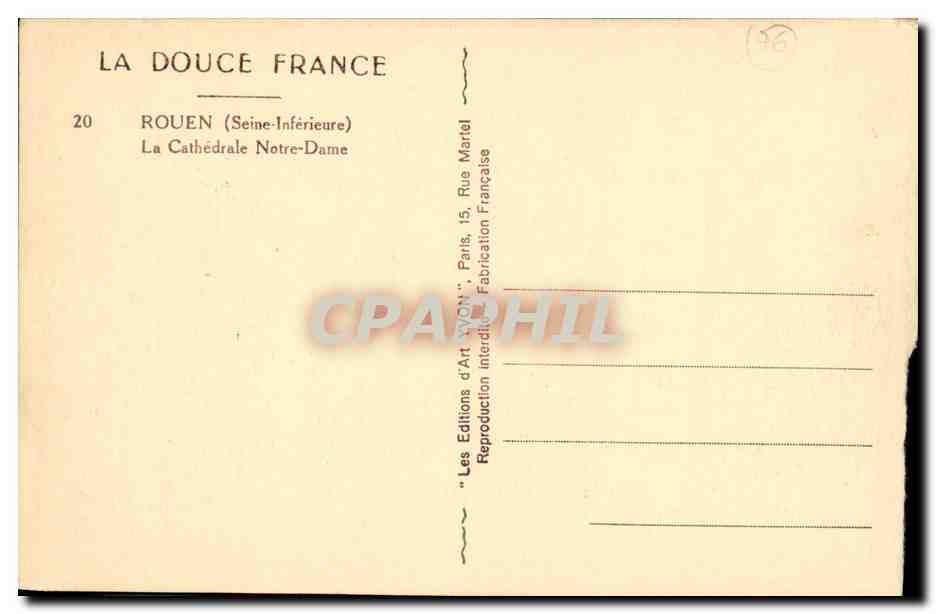 CPA Rouen La Cathedrale Notre Dame — Verso