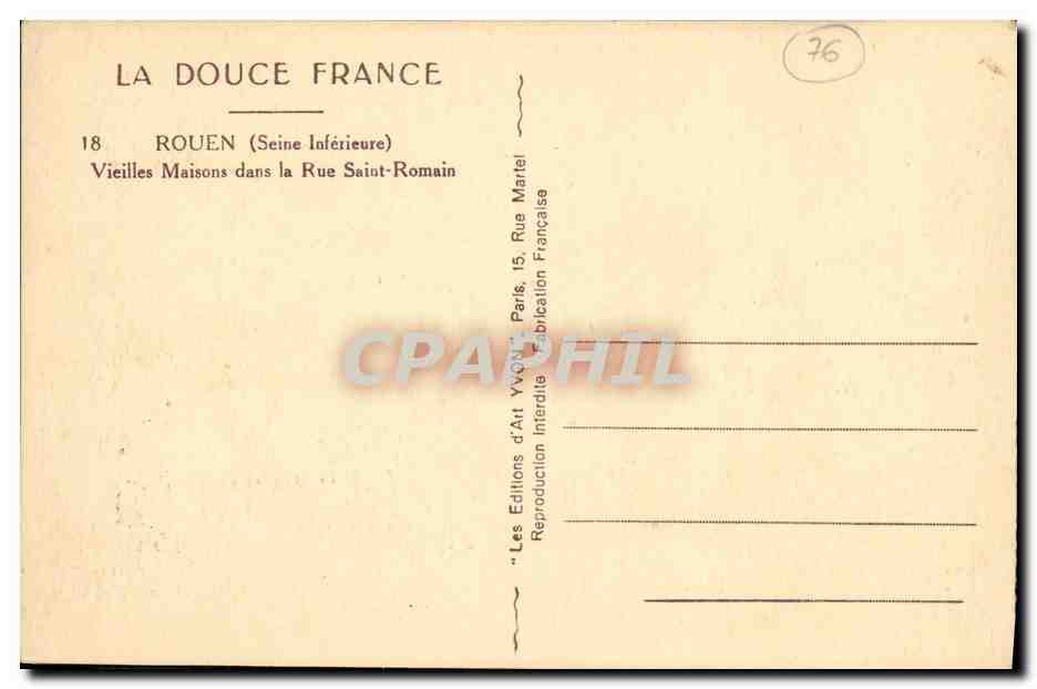 CPA Rouen Vieilles Maisons dans la Rue Saint Romain — Rückseite