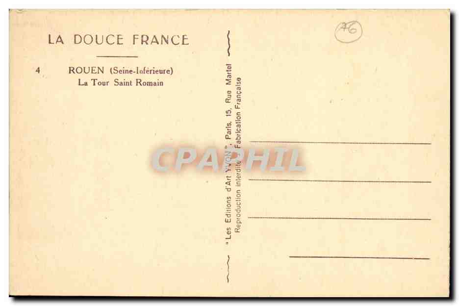 CPA Rouen Tour Tour Saint Romain — Verso
