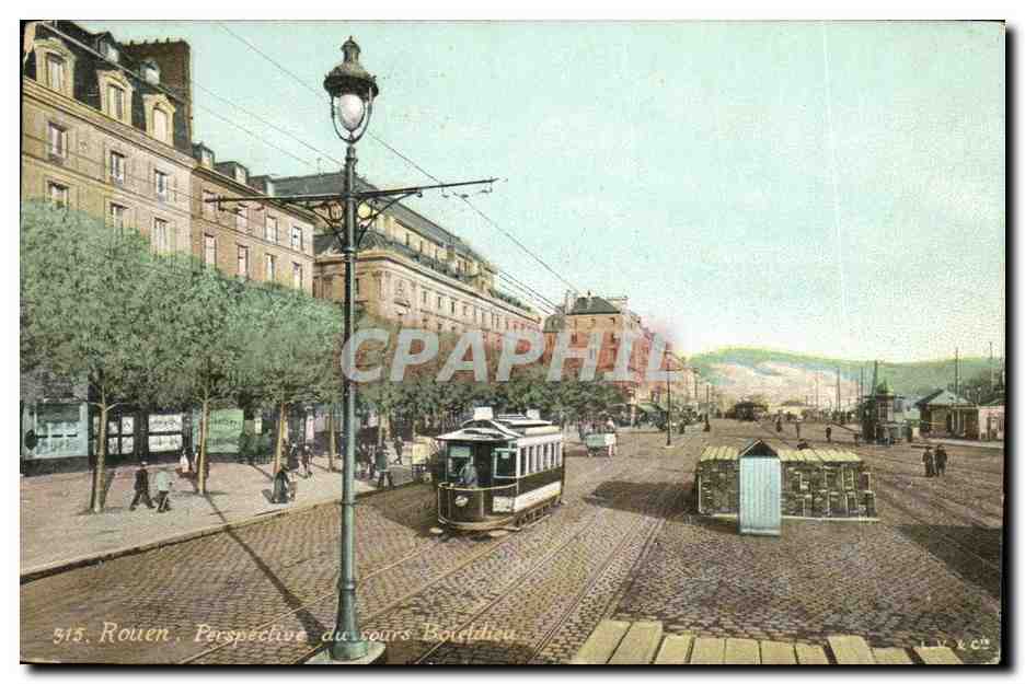 CPA Rouen Perspective du cours Boieldieu Tramway