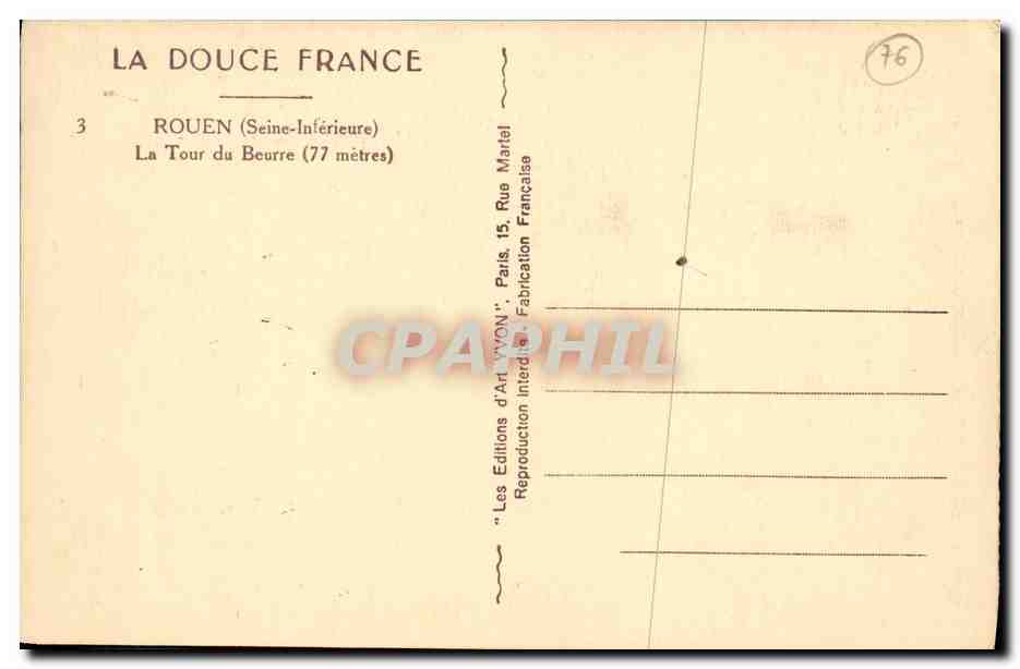 CPA Rouen La Tour du Beurre — Verso