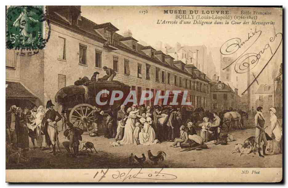 CPA Paris Musee Du Louvre Ecole Francaise Boilly Arrivee d une diligence dans la cour des messageries 