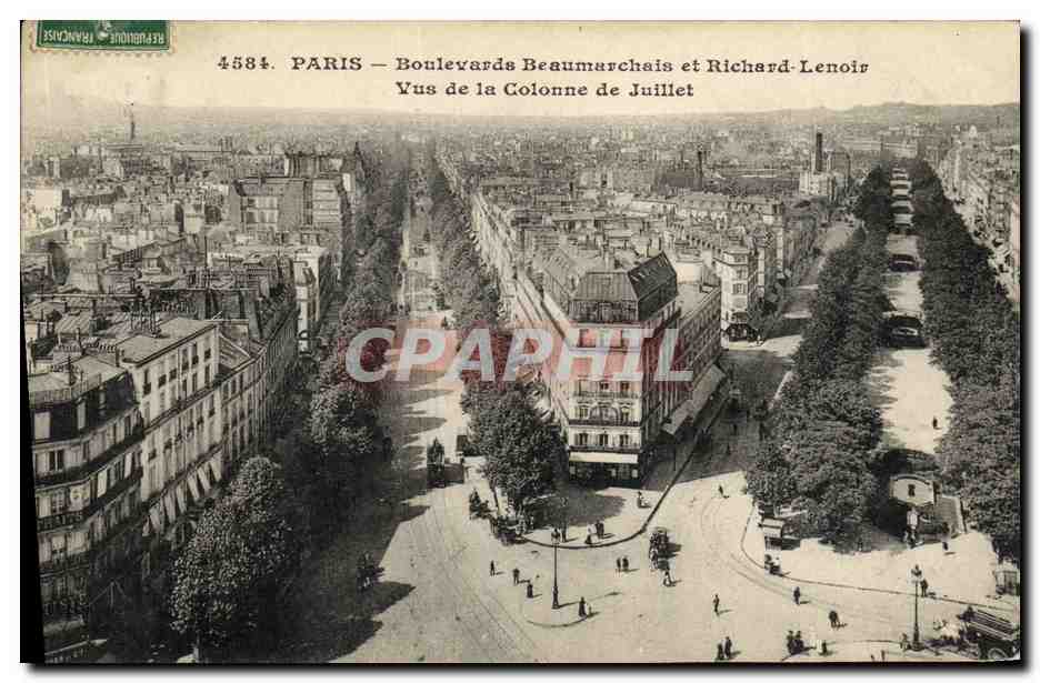CPA Paris Boulevards Beaumarchais et Richard Lenoir Vus de la colonne de Juillet 
