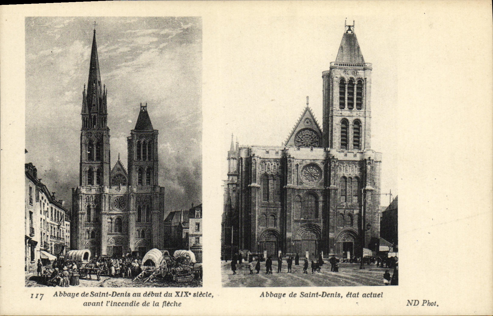 Abbaye de Saint-Denis — état au début du XIXe siècle et état actuel — ND Phot., n° 117