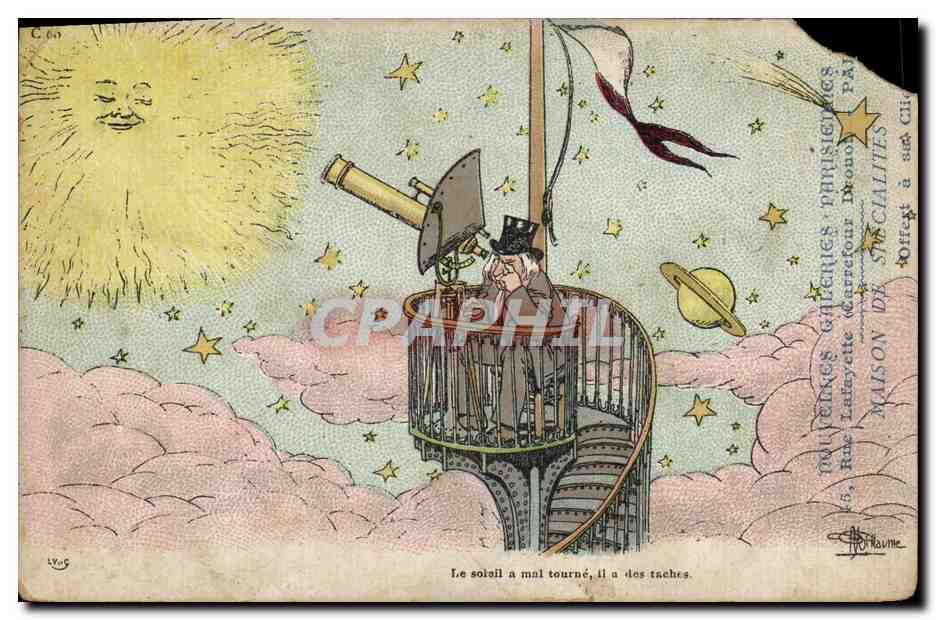 CPA Illustrateur Paris Nouvelles galeries parisiennes Soleil Astronomie